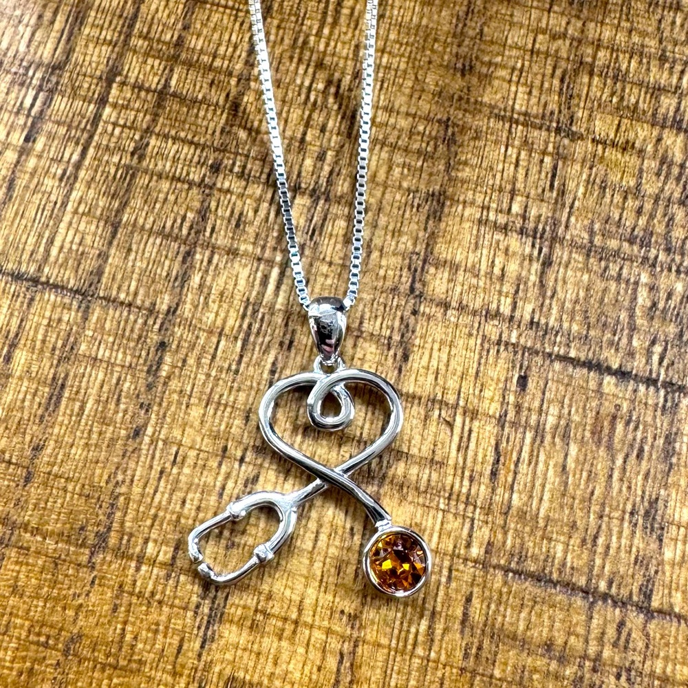 AOBOCO Stethoscope Necklace 925 Sterling Silver 18in Nurse/Doctor/Medical gift